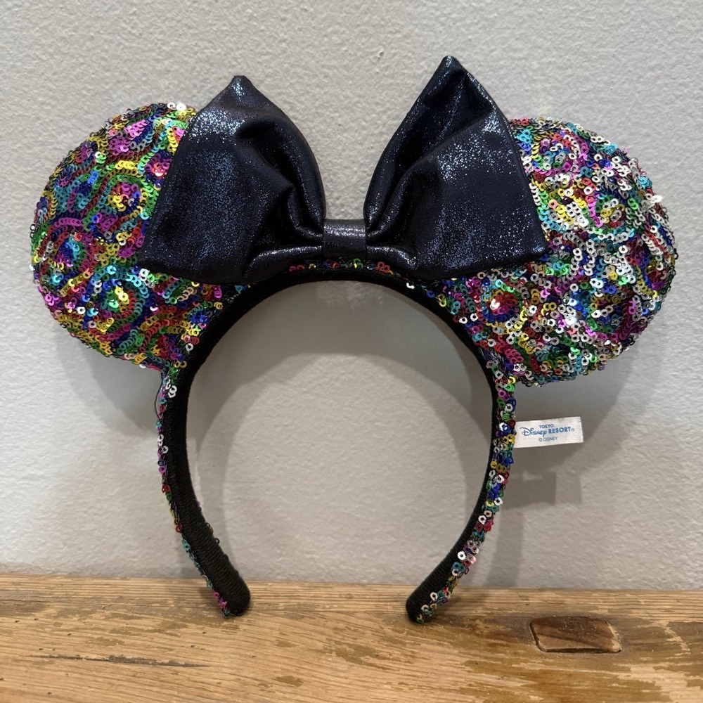 Disney Minnie Mouse Ears Headband OS Rainbow New Tokyo Disney Resort Sequin Bow